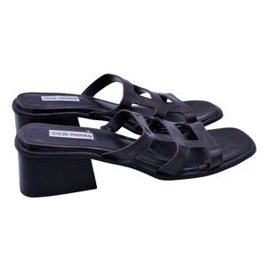 Steve‎ Madden Princess Sandals Womens 10 Brown Leather Cage Block Heel Mules